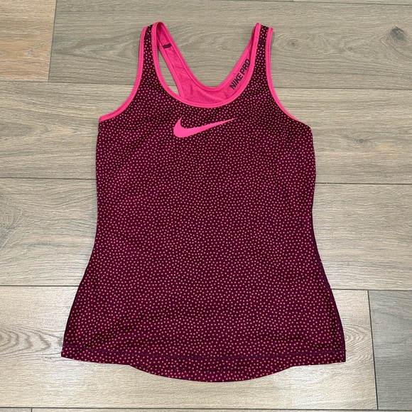 Nike Tops - NIKE PRO Pink Purple Dri-Fit Polkadot Active Workout Training Tank Top Size M